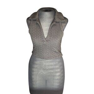 Vintage Havana Womens Sleeveless Knit Collared Crop Top Black M